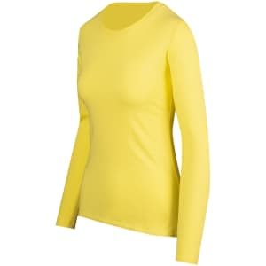 A women's long sleeve T-shirt in a bright yellow colour, featuring a fitted design and a crew neck.