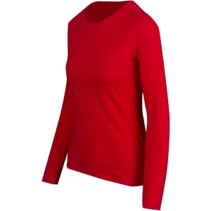 A long sleeve women's T-shirt in bright red, featuring a classic round neckline and a fitted silhouette.