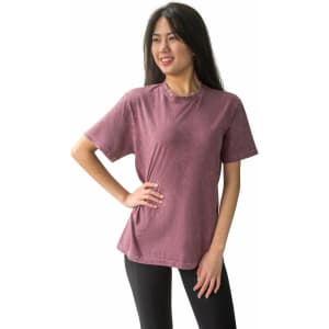 A stone wash T-shirt in dark grey featuring a standard crew neck and short sleeves. Includes a logo.