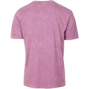 A unisex stone wash t-shirt in a soft lilac colour with a logo on the back.