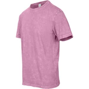 A pink stone wash unisex t-shirt with a simple design. The shirt has short sleeves and a relaxed fit.