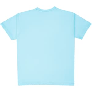 A light blue unisex modern fit t-shirt with short sleeves and a simple design. It features a logo on the back.