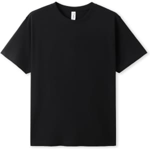 A black modern fit unisex t-shirt with a simple design and a label inside the neck.