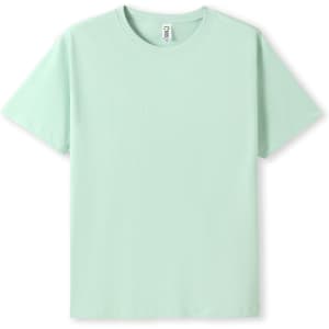A mint green unisex modern fit tee with short sleeves, featuring a logo on the tag.