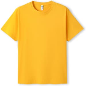 A yellow modern fit T-shirt with a round neckline and short sleeves. It has a logo on the label.