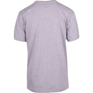 A grey unisex modern fit T-shirt viewed from the back. The shirt has a simple design and features a logo.