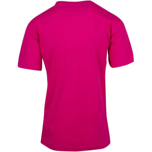 A bright pink unisex modern fit T-shirt with short sleeves, featuring a plain back design.