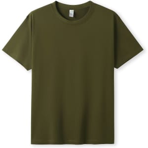 An olive green modern fit unisex T-shirt featuring a crew neckline and short sleeves.