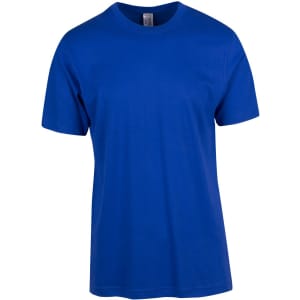 A blue modern fit unisex t-shirt featuring a crew neckline and short sleeves, with a small logo on the tag.