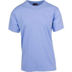 A light blue unisex modern fit t-shirt with a round neck and short sleeves, featuring a logo on the inner label.