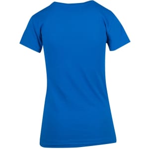 A women's modern fit T-shirt in bright blue with a round neckline and short sleeves. It features a logo at the back.