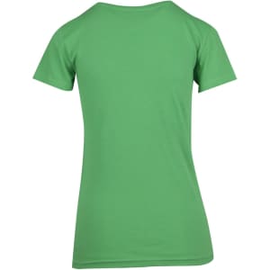 A green women's modern fit T-shirt featuring a standard back design and short sleeves. It has a logo.