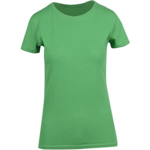 A women's modern fit T-shirt in bright green, featuring a round neckline and short sleeves. It has a logo.