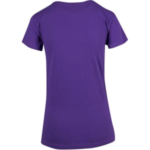 A purple women's modern fit T-shirt with a round neckline and short sleeves, featuring a logo.