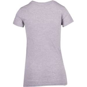 A grey women's modern fit T-shirt featuring short sleeves and a streamlined design. It includes a logo on the fabric.