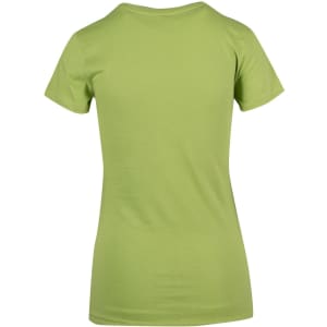 A women's modern fit T-shirt in green, featuring a simple design and short sleeves. The back view showcases the smooth fabric.
