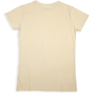 A women's modern fit T-shirt in a light beige colour, featuring a simple design with a logo.