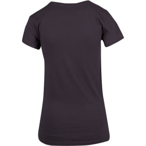A women's modern fit T-shirt in dark grey, featuring short sleeves and a simple design with a logo.