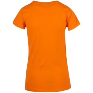 An orange women's modern fit T-shirt featured with short sleeves and a round neckline.