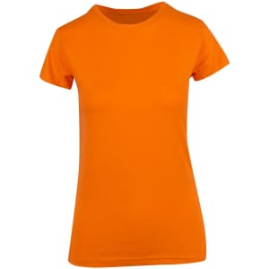 An orange women's modern fit T-shirt with short sleeves and a round neckline.