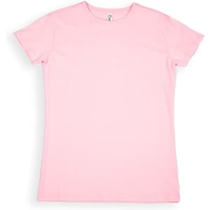 A pink women's modern fit T-shirt with short sleeves and a simple design, featuring a logo at the label.