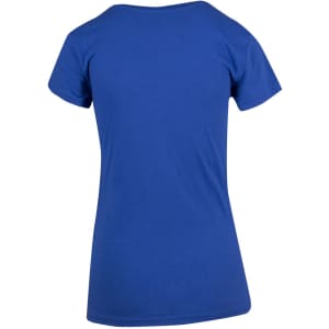 A blue women's modern fit T-shirt displayed from the back. It features a simple design and short sleeves.