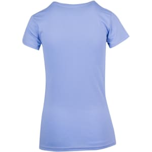 A light blue women's modern fit T-shirt with a round neckline and short sleeves, featuring a logo.