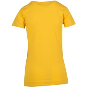 A yellow women's modern fit T-shirt featuring a classic crew neck and short sleeves. It has a logo on the back.