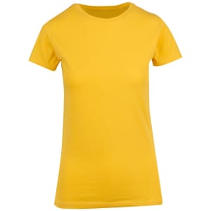 A women's modern fit t-shirt in vibrant yellow, featuring short sleeves and a classic crew neckline.