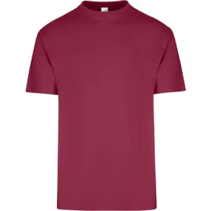 A maroon men's/unisex regular T-shirt with a round neckline and short sleeves, featuring a logo.