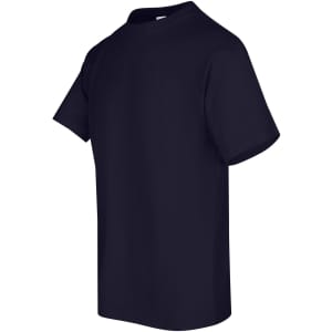 A navy blue unisex regular T-shirt with short sleeves and a plain design. It features a logo on the side.