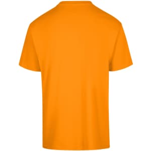 An orange unisex regular T-shirt with a simple design. Features a logo on the back.
