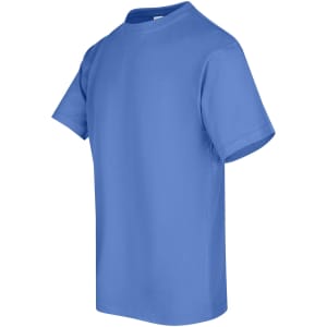 A blue unisex regular T-shirt with short sleeves and a round neckline, featuring a logo.