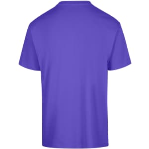 A purple unisex regular T-shirt featuring a crew neckline and short sleeves, with a logo on the back.