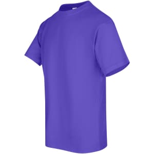 A purple unisex regular T-shirt with short sleeves and a crew neck, featuring a logo.