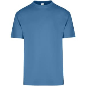 A blue unisex regular T-shirt with short sleeves and a crew neckline. Features a logo on the label.