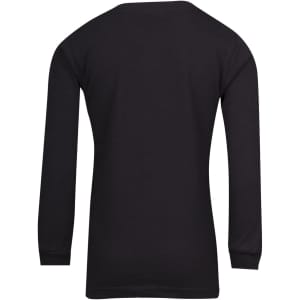 A black long sleeve children's t-shirt with a plain back design and fitted sleeves.