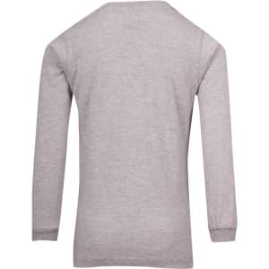 A grey long sleeve T-shirt for kids, featuring a simple design and no visible logos.