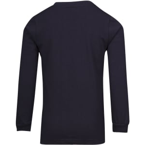 A black long sleeve T-shirt for kids, featuring a simple design and a round neckline.