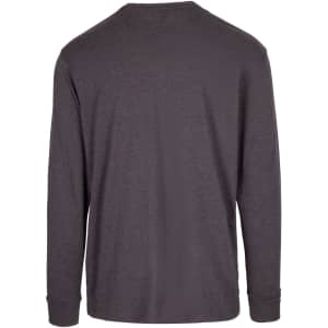 A unisex long sleeve T-shirt in dark grey with a simple design and a branding logo on the back.