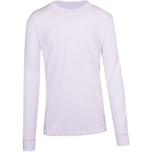 A long sleeve T-shirt in white, featuring a simple design and a logo on the back.