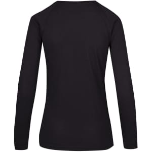 A black long sleeve T-shirt with a fitted design and raglan sleeves. The back view shows a smooth fabric finish.
