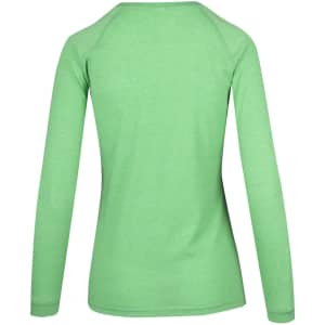 A green long sleeve T-shirt made of heather fabric, featuring a simple design and a back view.