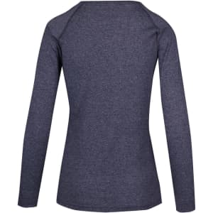 A women's long sleeve T-shirt in heather grey with a fitted design and a subtle branding logo.