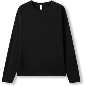 A black long sleeve T-shirt with a crew neckline and raglan sleeves, featuring a logo.