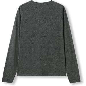 A grey long sleeve T-shirt with a simple design and a raglan style. It features a logo.