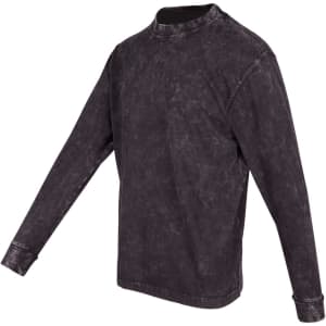 A stone wash long sleeve T-shirt in black, featuring a round neckline and long sleeves. It has a logo on the front.