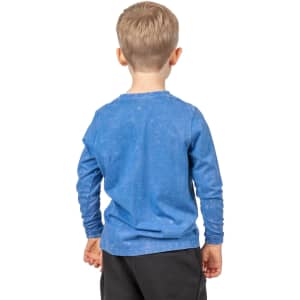 A blue stone wash long sleeve T-shirt for kids, featuring a simple design and no visible logos.