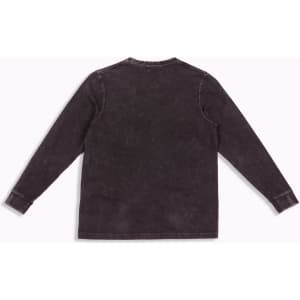 A grey stone wash long sleeve T-shirt with a simple design and branding on the back.