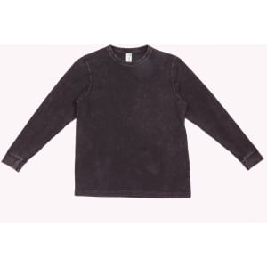 A grey stone wash long sleeve t-shirt with a round neck and a simple design. It has a logo.